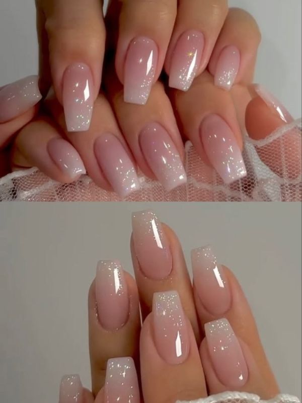 Soft Glitter Square Nails