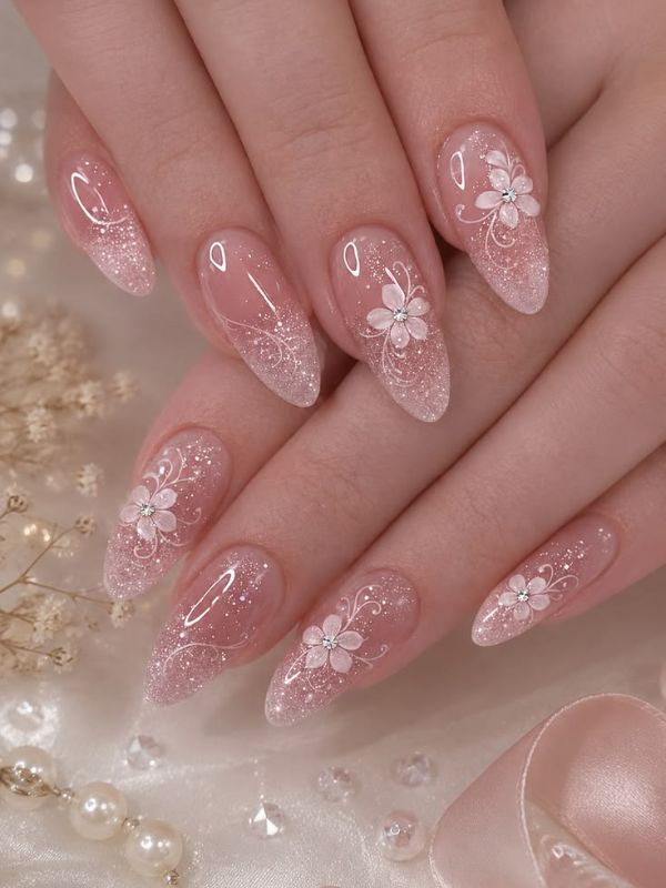 Soft Pink With White Floral Art