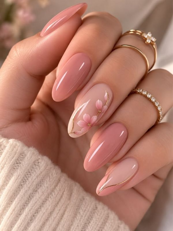Soft Pink with Delicate Floral Accent