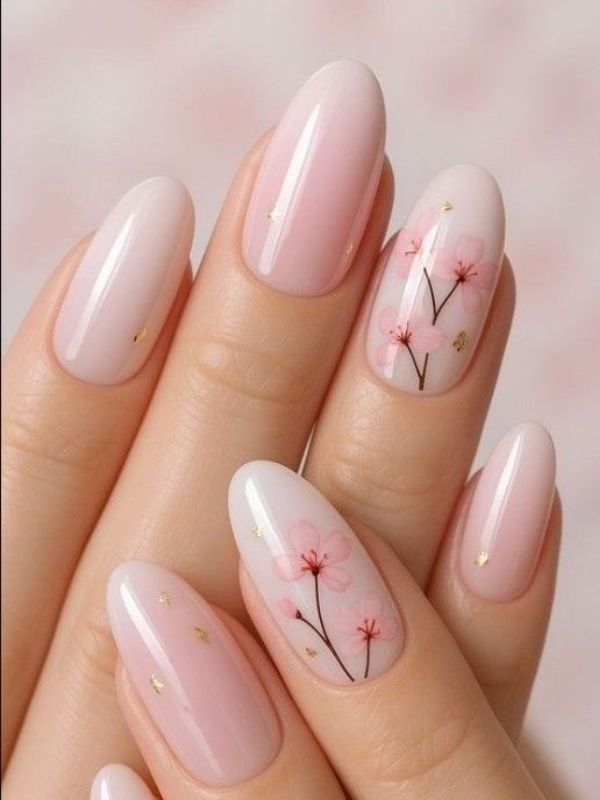 Soft Pink with Delicate Floral Line Art