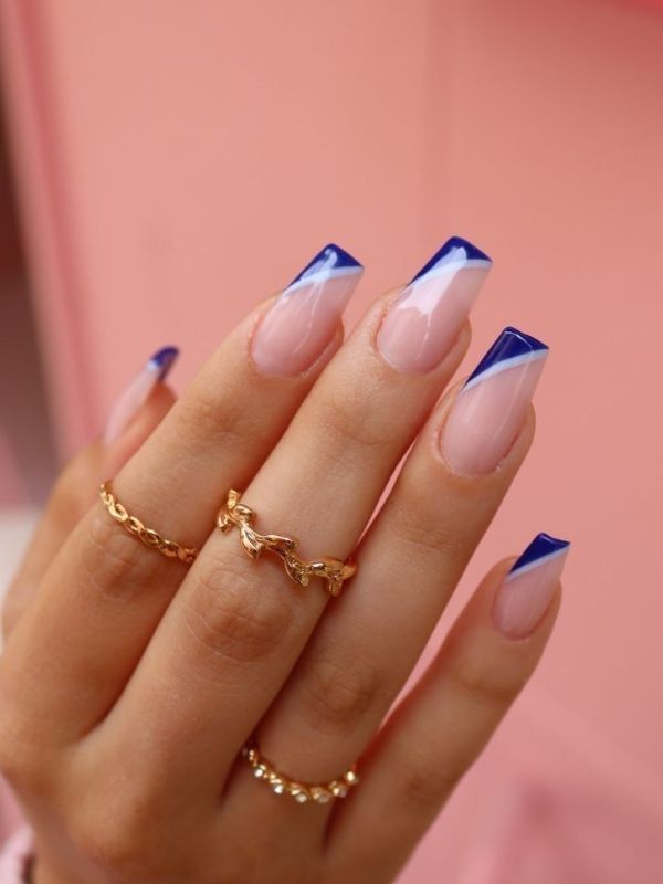 Square Blue Abstract Triple French Tips