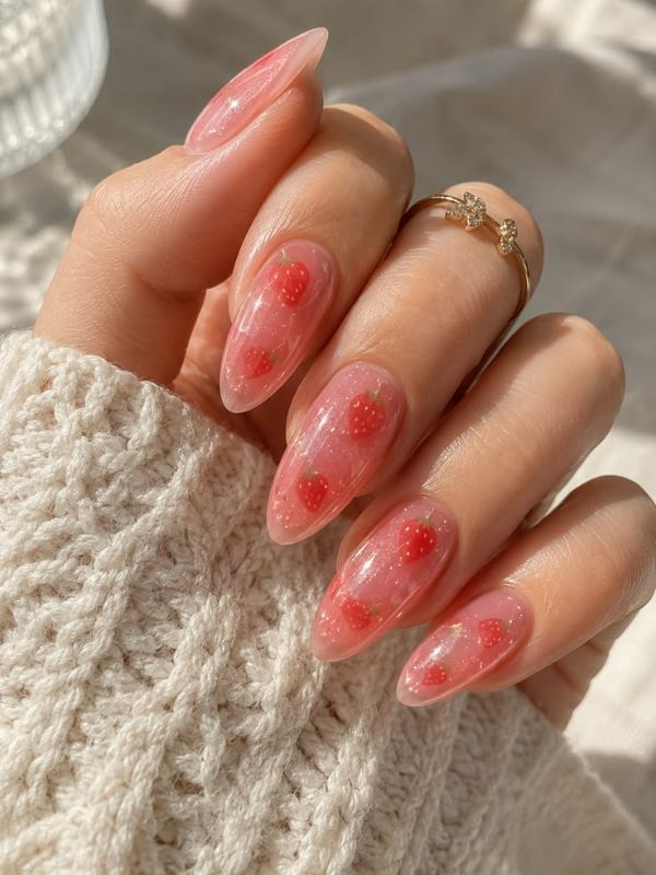 Strawberry Glaze Almond Nails
