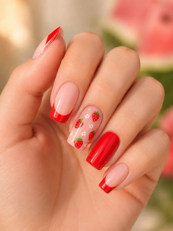 Strawberry Square Nails
