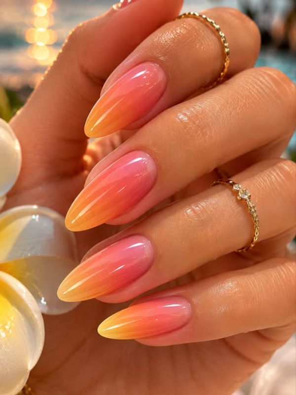 Sunset Ombre Almond Nails