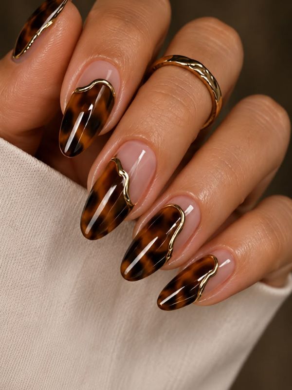 Tortoiseshell Accent Builder Gel Nails