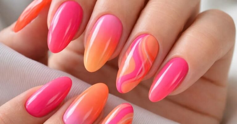 orange and pink nails